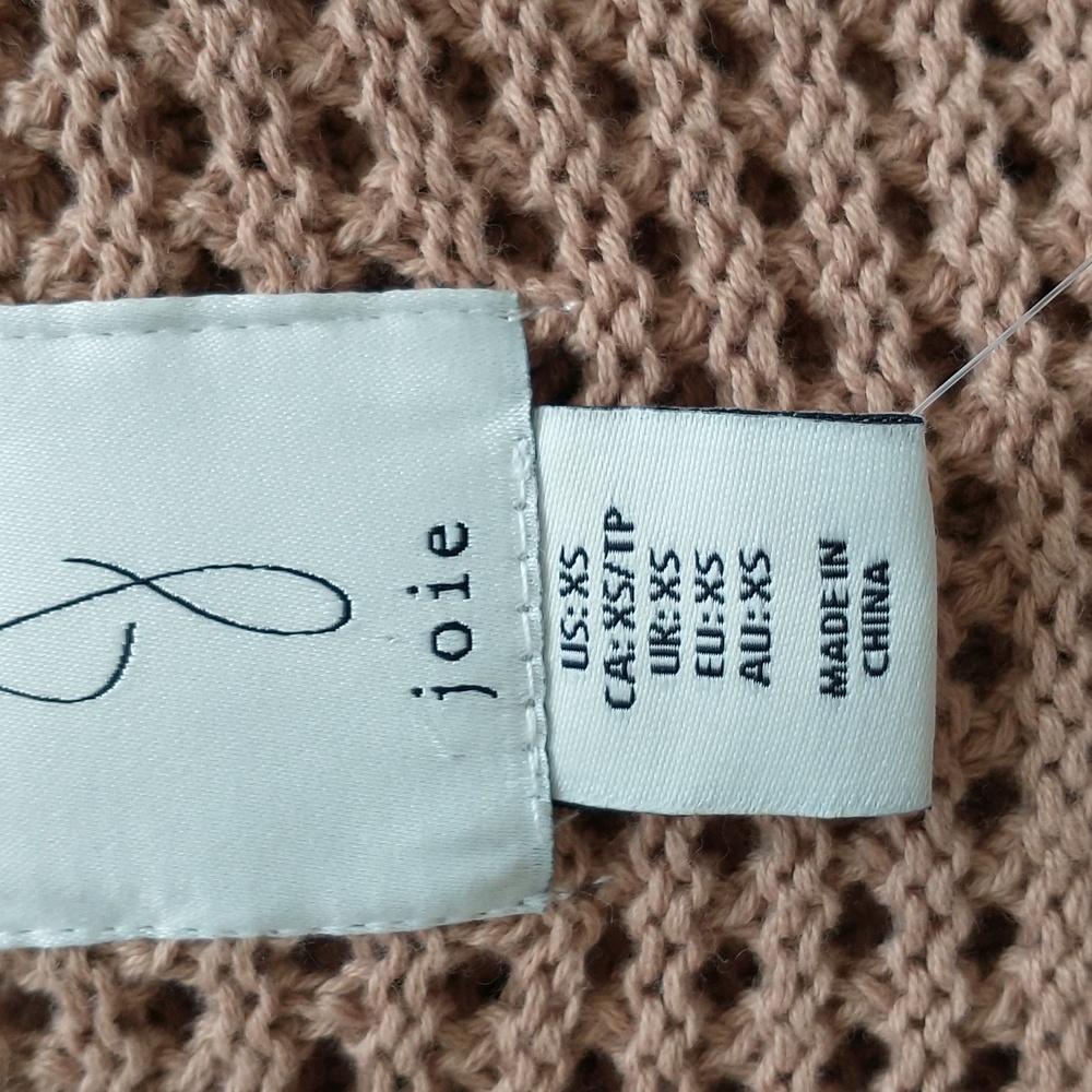 Joie v-neck cardigan sweater open large weave knit crochet cropped tan size XS - Picture 6 of 7